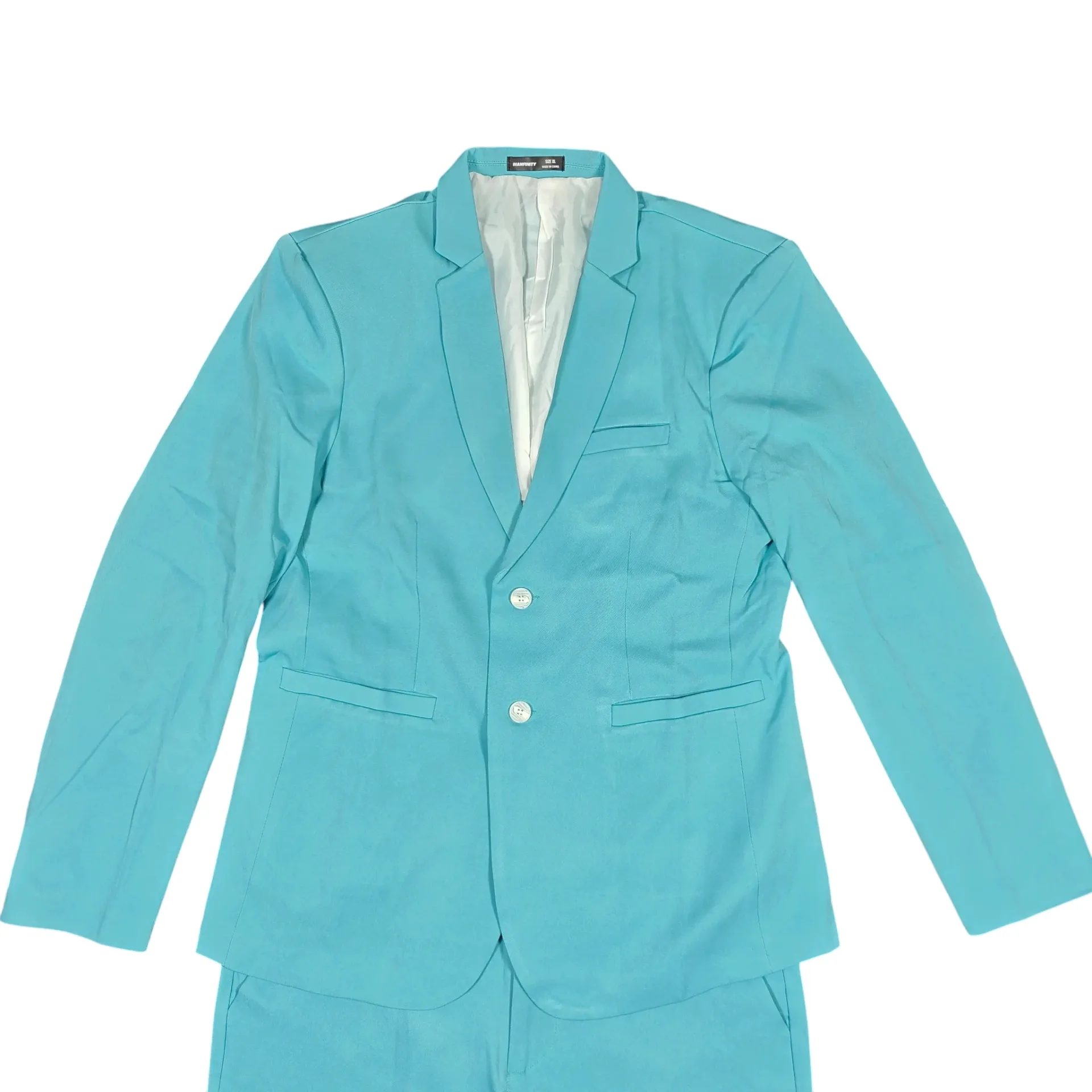Manfinity Men's 2-Piece Slim Suit Set Blazer & Pants Turquoise Aqua Size XL thumbnail 2