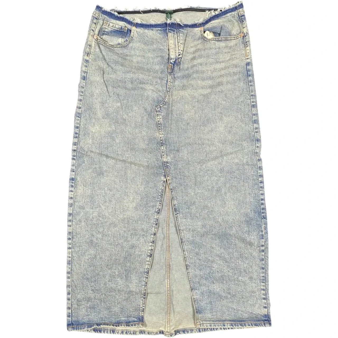Wild Fable Women's Denim Maxi Skirt Size 16 Raw Waist Front Slit Acid Wash NWT