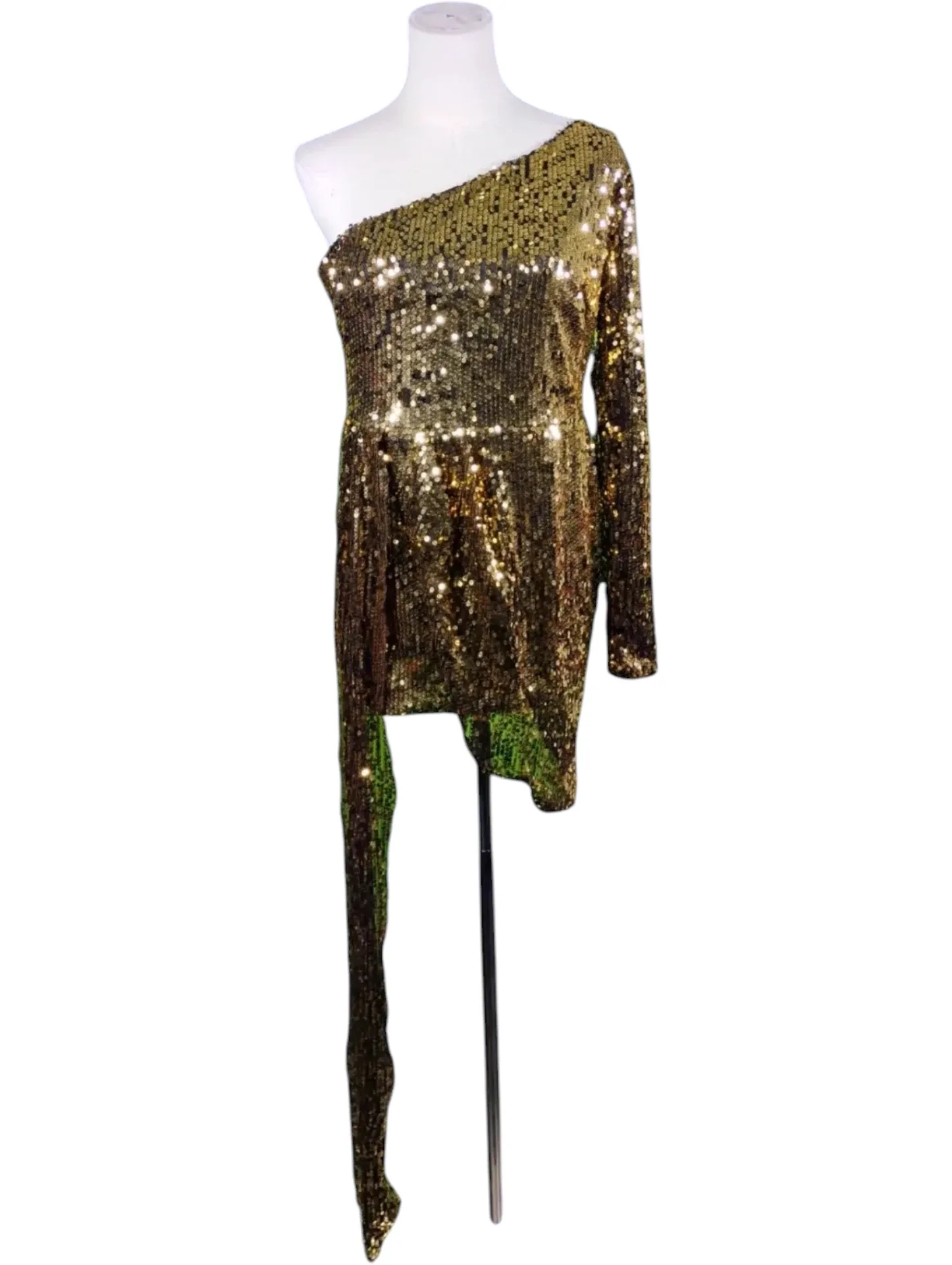 Gold Sequin One-Shoulder Mini Dress Party Cocktail Evening