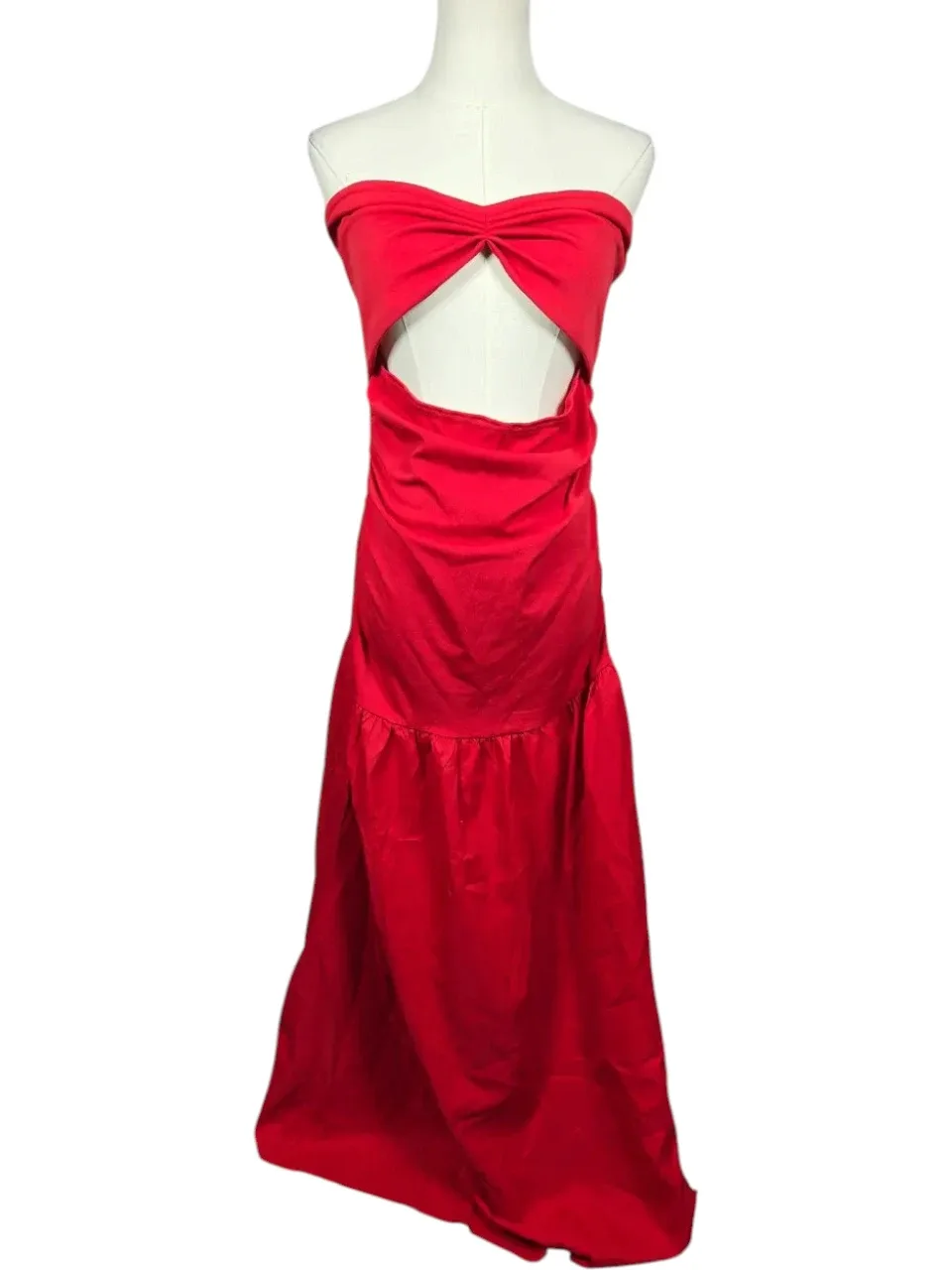 Red Strapless Cut-Out Ruched Maxi Dress Women's XL