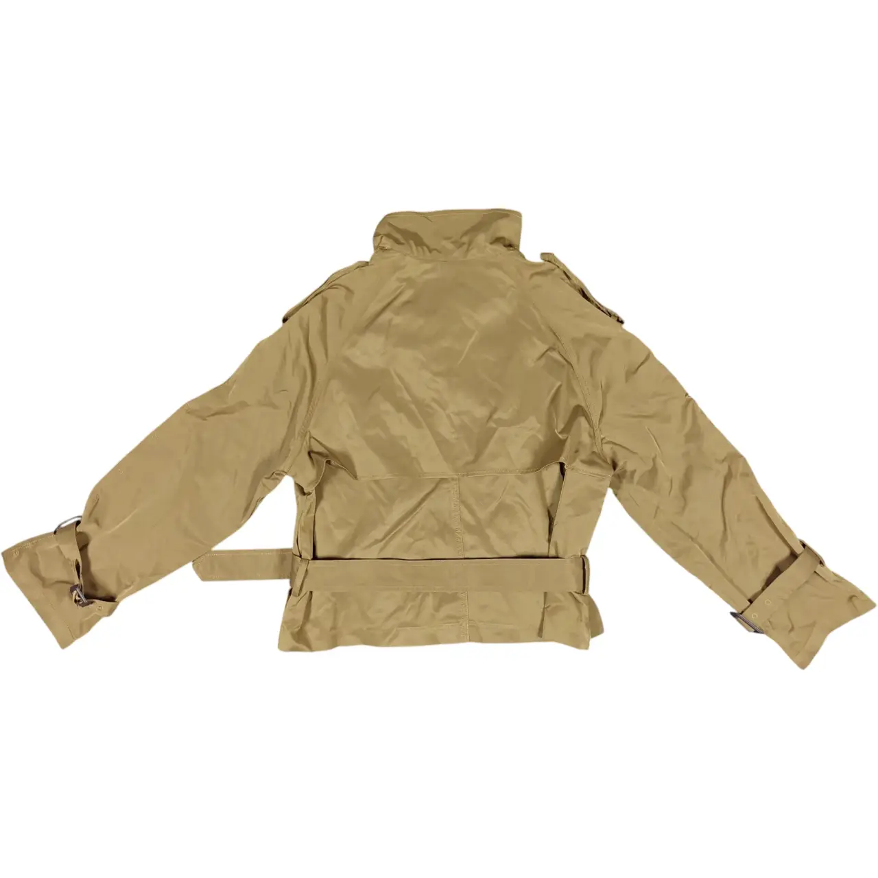 Women's Cropped Double-Breasted Trench Jacket Khaki Beige Belted Size M thumbnail 5
