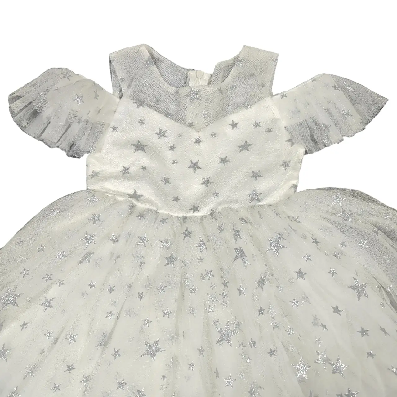 Trish Scully Girls Size 3T White Silver Glitter Star Tulle Dress thumbnail 2