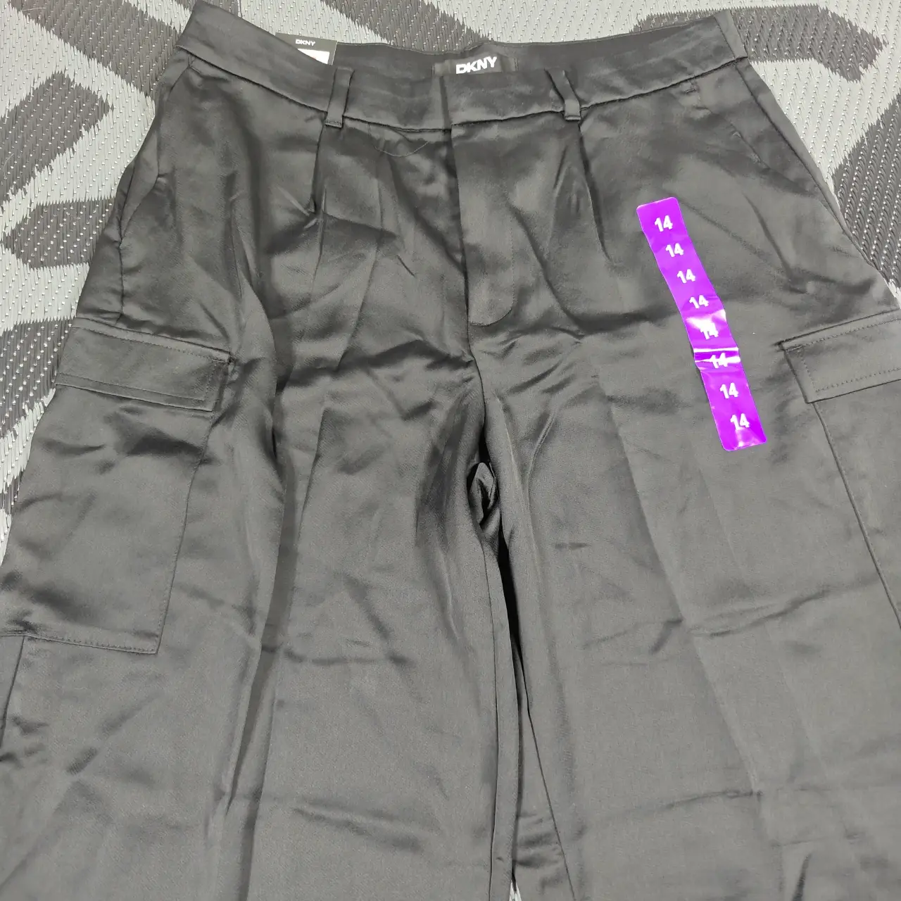 DKNY Women's Satin Wide Leg Cargo Pants Black Size 14 NWT thumbnail 3