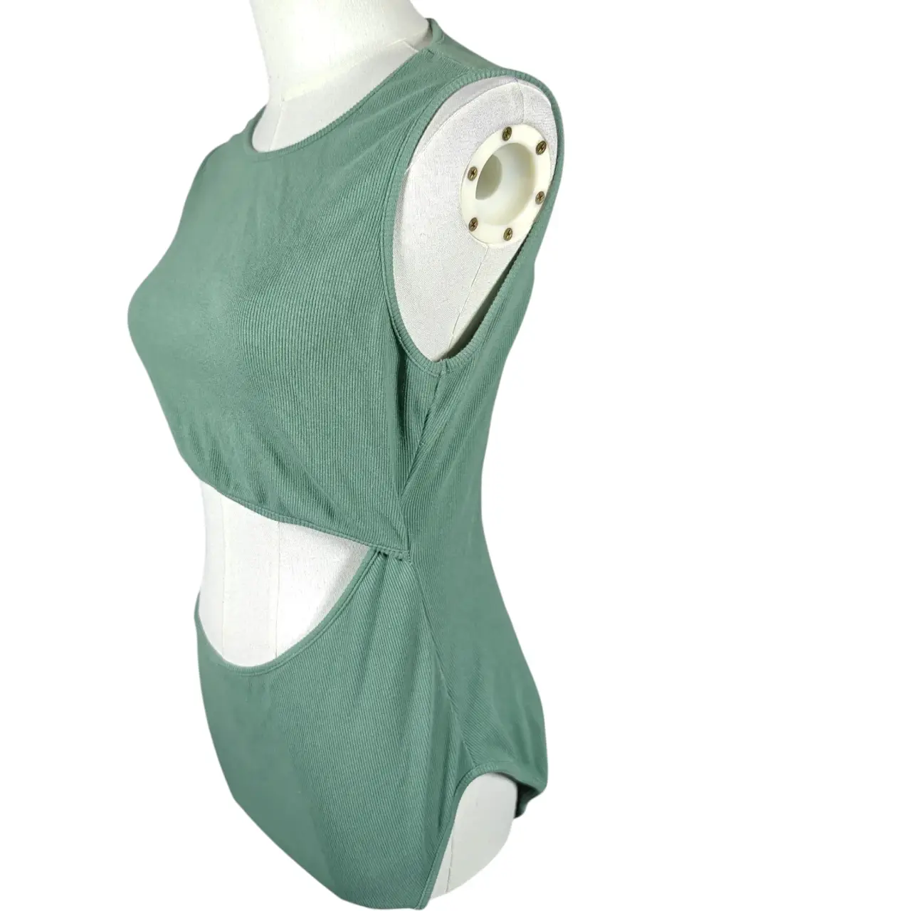 Showpo Green Ribbed Cutout Sleeveless Bodysuit Size US 12 thumbnail 3