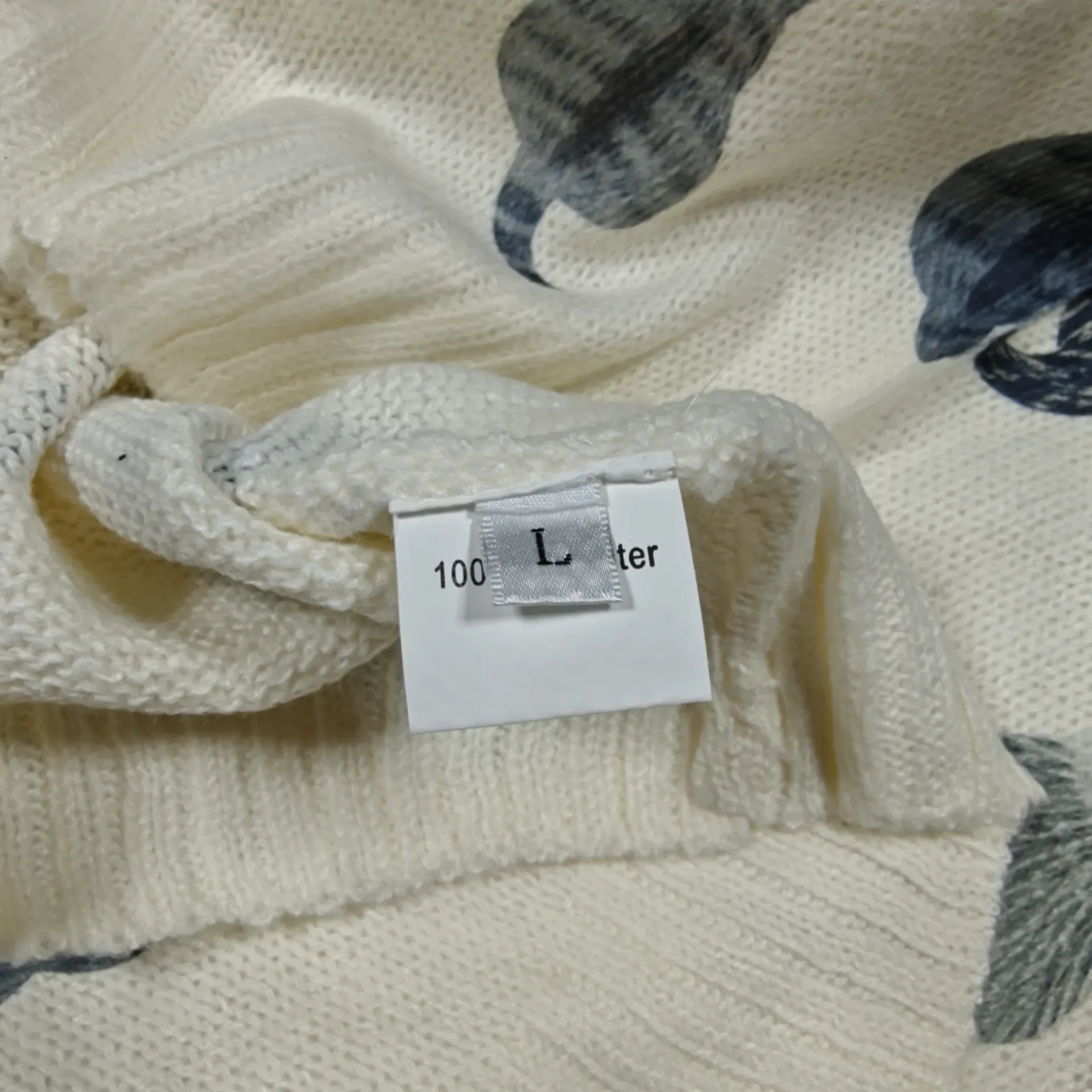 Cute Cat Print Button-Front Knit Cardigan Sweater Cream Size L thumbnail 9