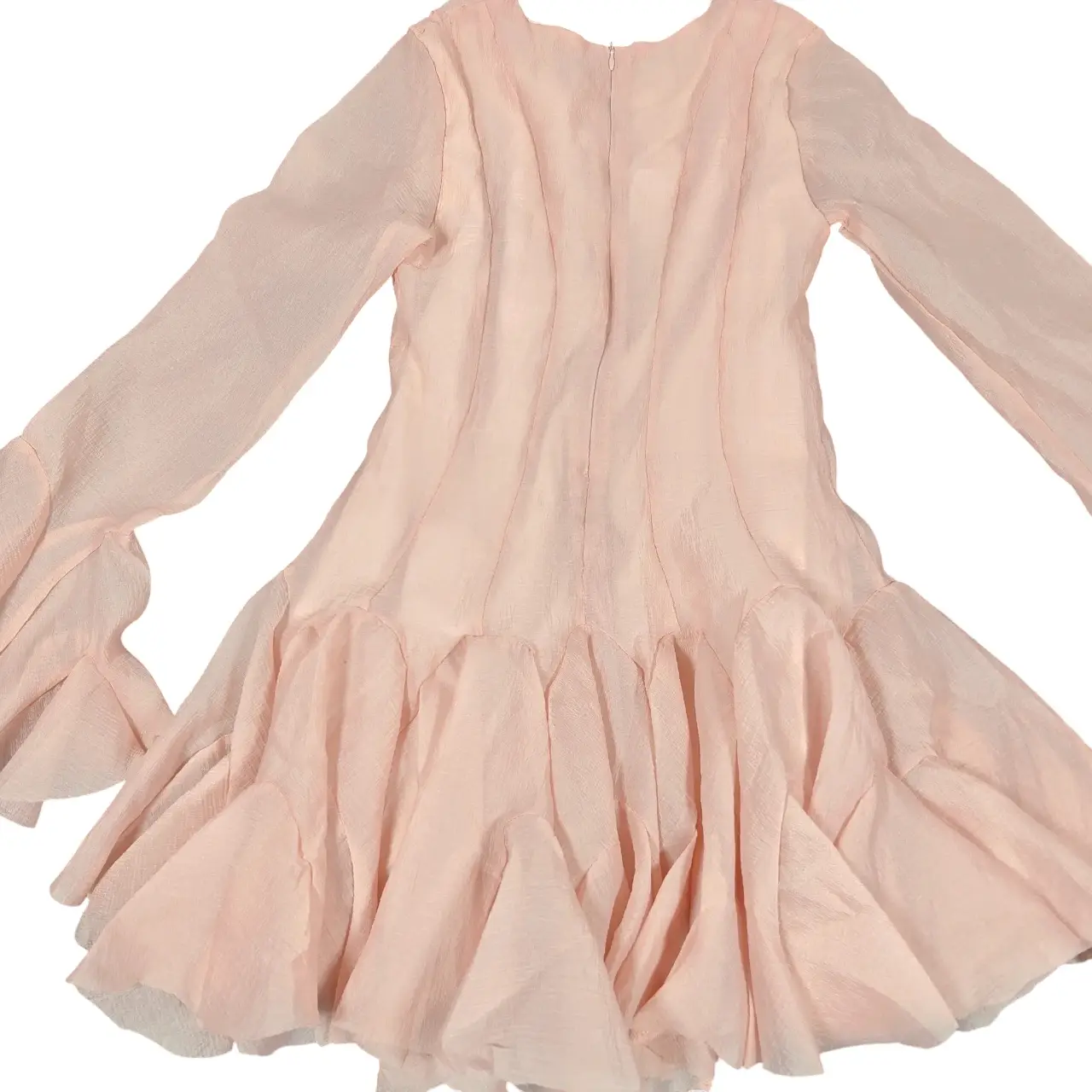 Blush Pink Semi-Sheer Ruffle Flare Sleeve Mini Dress Size S thumbnail 5
