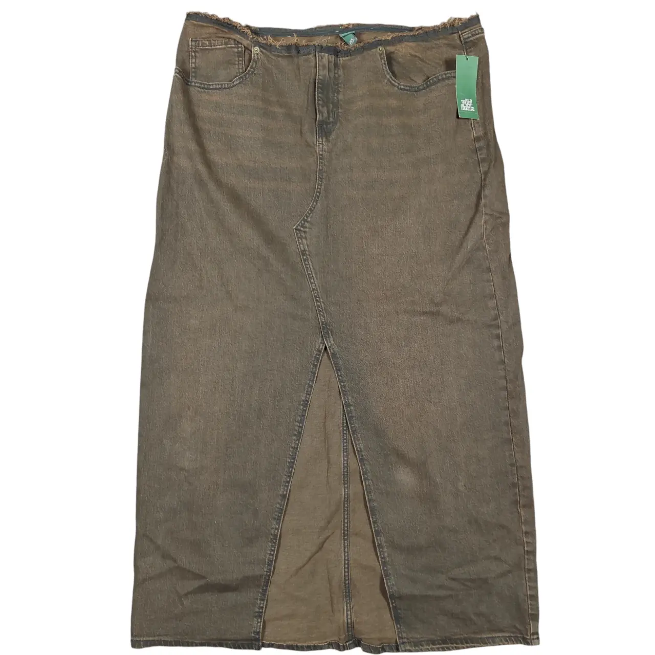 Wild Fable Women's Brown Denim Maxi Skirt with Front Slit Size 16 NWT