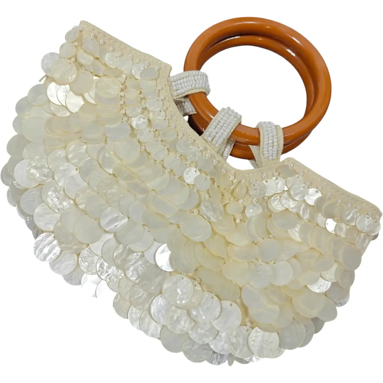 Vintage Mother of Pearl Capiz Shell Disc Handbag With Ring Handles thumbnail 2