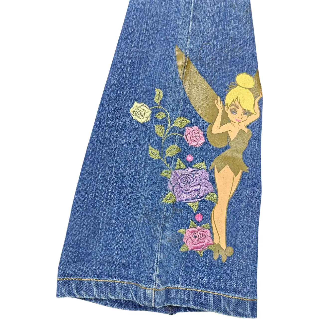 Disney Store Vintage Y2K Tinker Bell Floral Embroidered Denim Jeans Size 12 thumbnail 7
