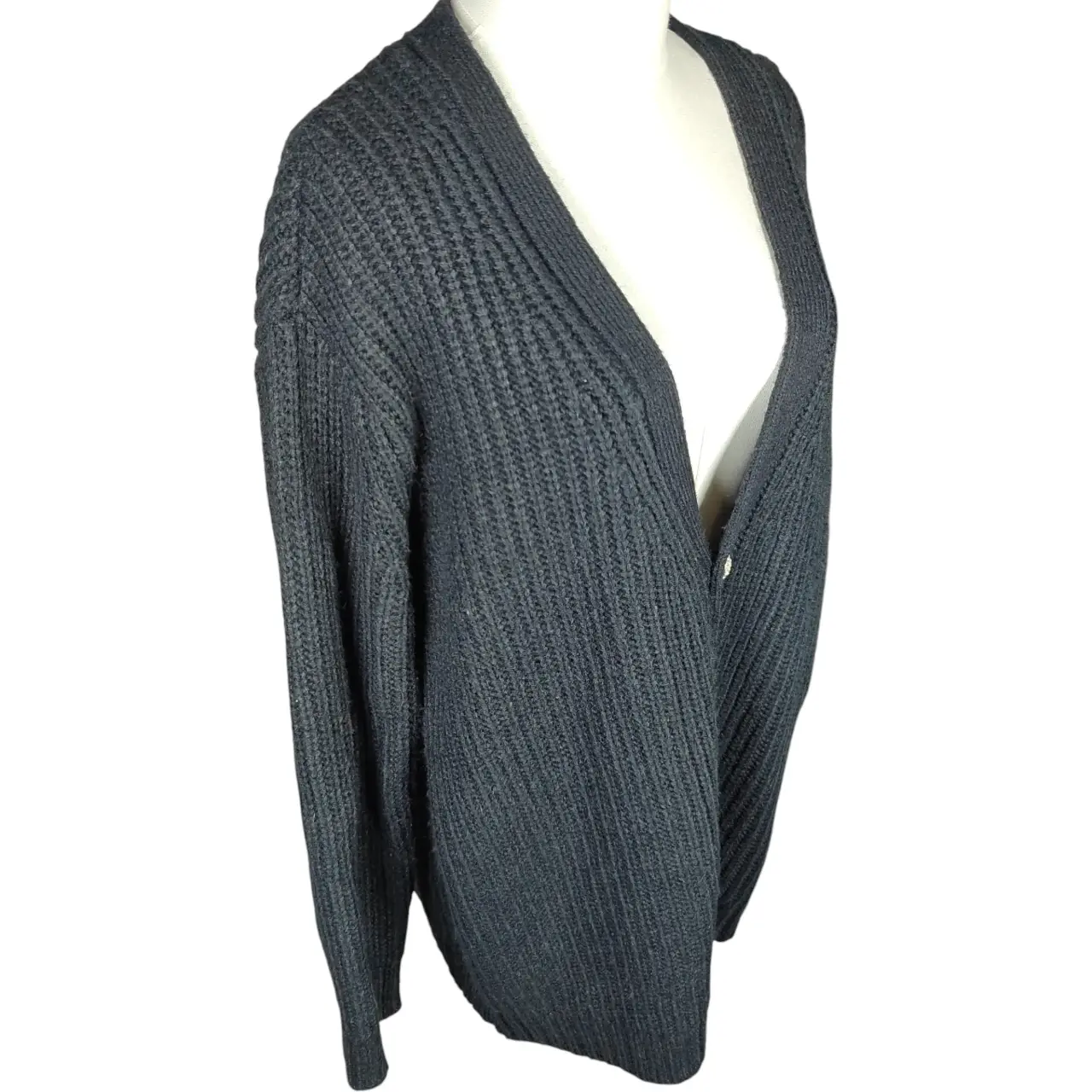 INC International Concepts Rhinestone Button Chunky Knit Cardigan Black XL thumbnail 4