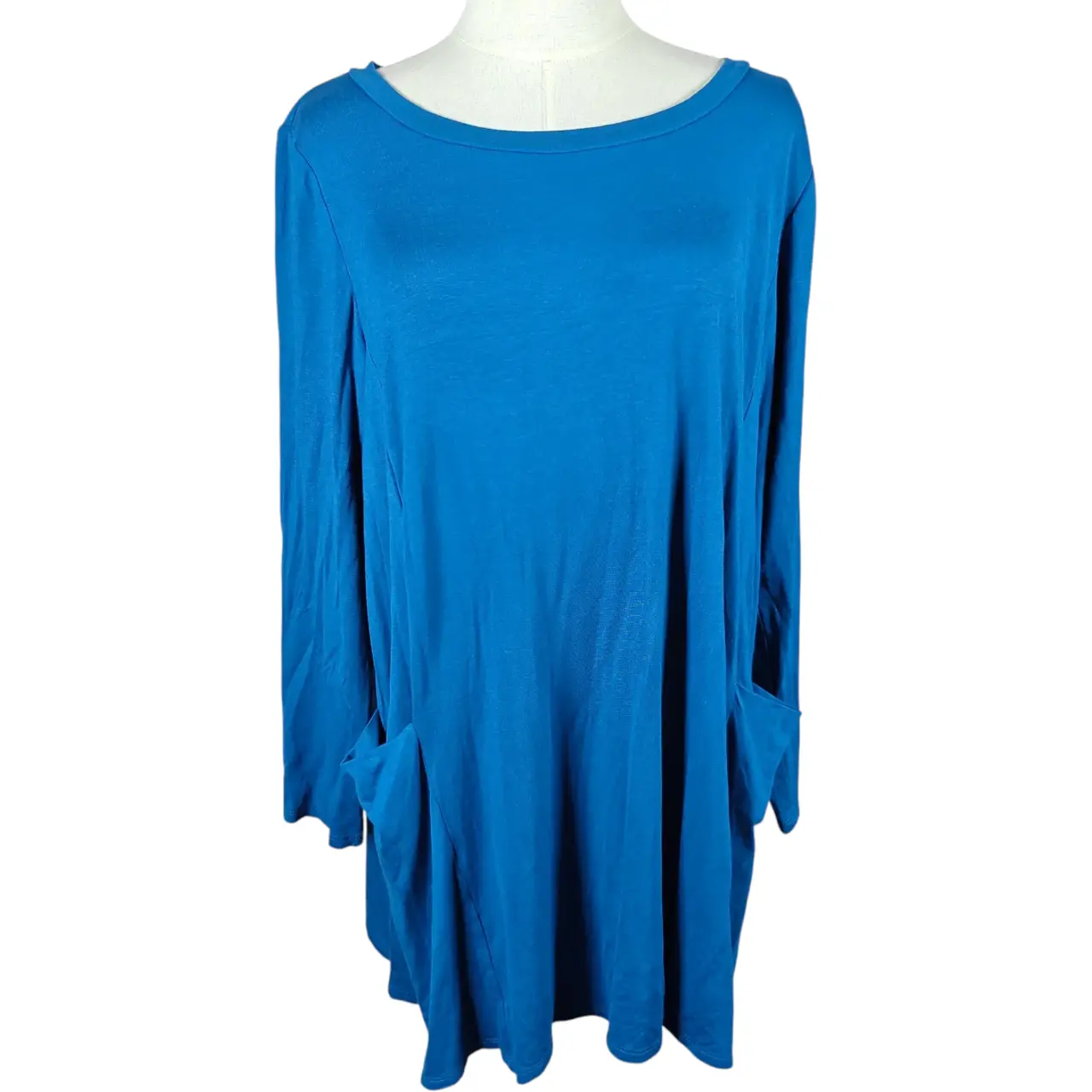 Emerald Women's 1X Teal Blue Button Back Tunic Top with Elbow Patches