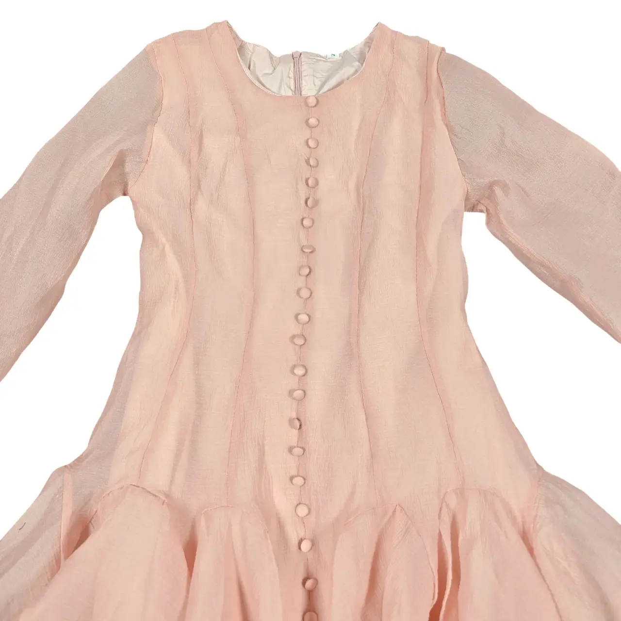 Blush Pink Semi-Sheer Ruffle Flare Sleeve Mini Dress Size S thumbnail 2