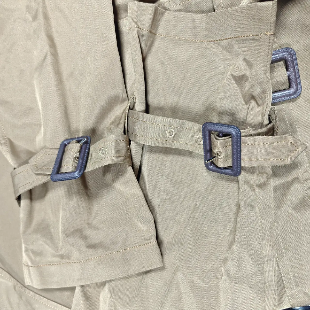 Women's Cropped Double-Breasted Trench Jacket Khaki Beige Belted Size M thumbnail 4
