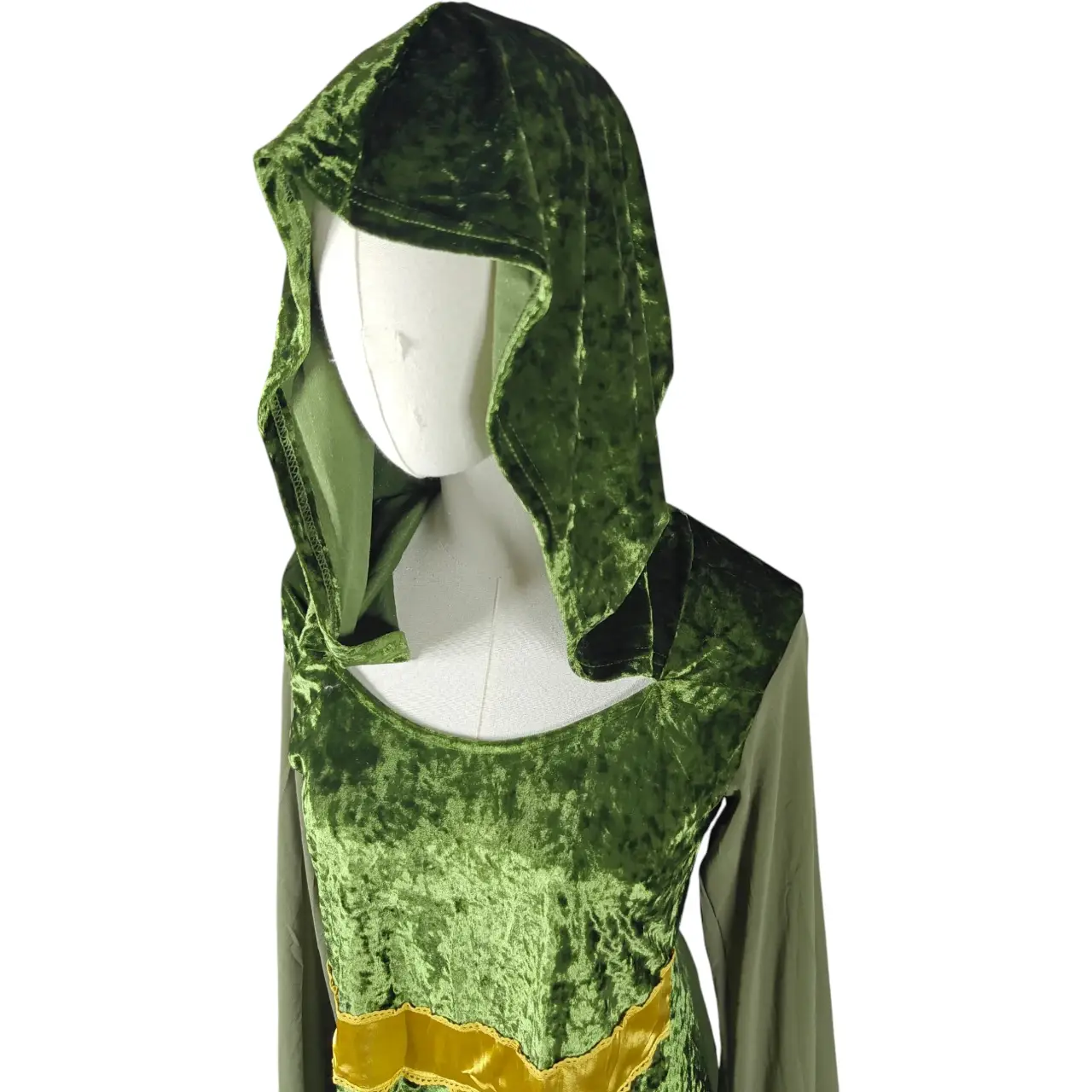 Women's Medieval Renaissance Hooded Velvet Dress Green Size M thumbnail 2