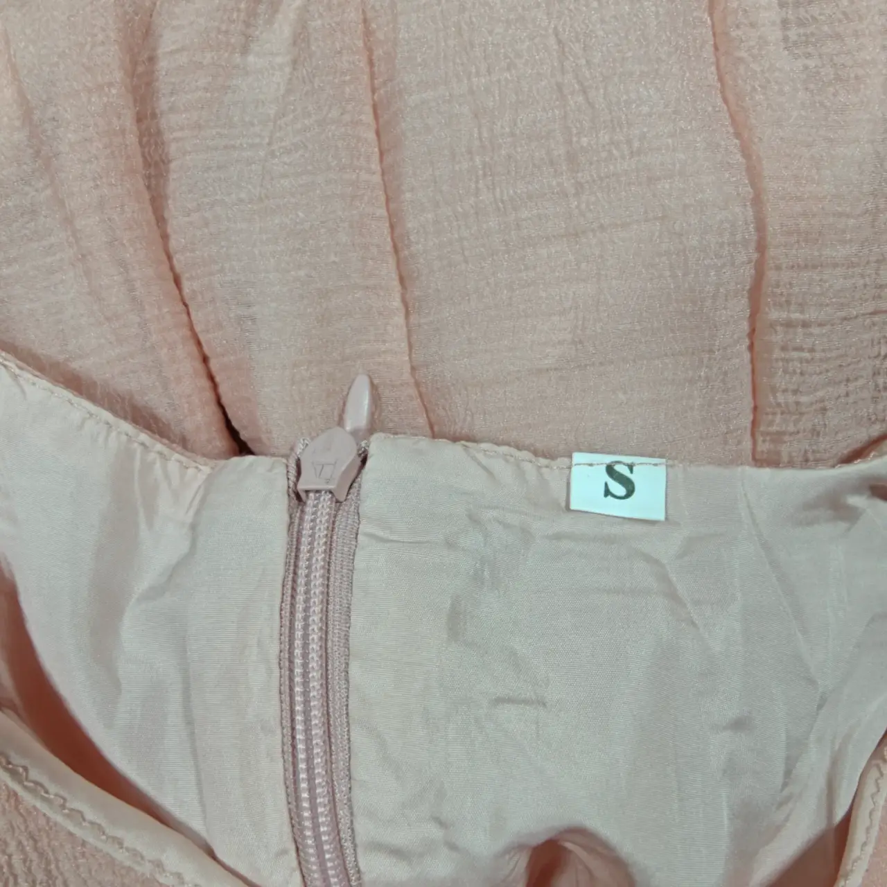 Blush Pink Semi-Sheer Ruffle Flare Sleeve Mini Dress Size S thumbnail 8