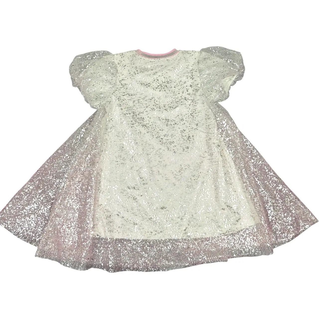 Doe A Dear Ombré Foil Print Mesh Puff Sleeve Dress Pink White Size 4T NWT thumbnail 2