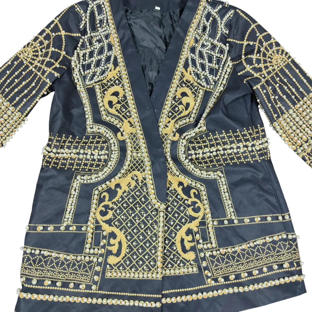 Bella Barnett Dole Pearl Beaded Blazer Dress Black Gold Baroque Women's Size 4XL thumbnail 2