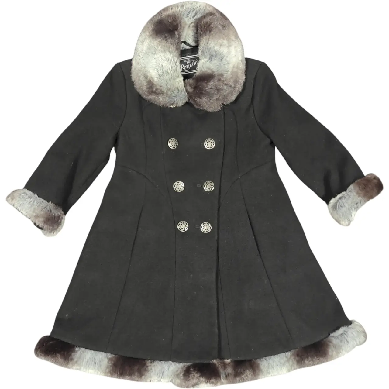Rothschild Toddler Girls Black Faux Fur Trim Princess Coat Size 2T