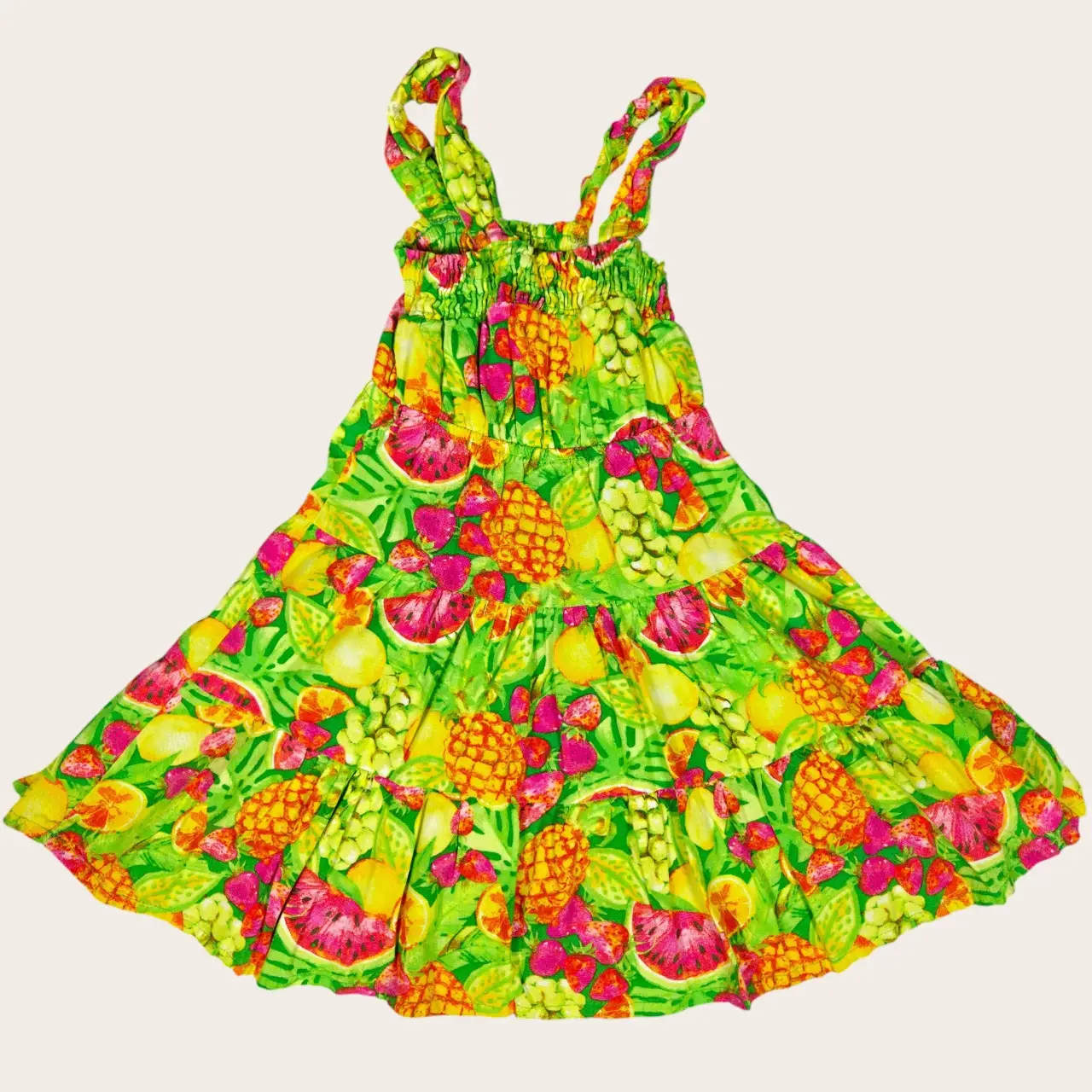 Btween Girls Fruit Print Smocked Tiered Rayon Linen Dress Size 8 thumbnail 3