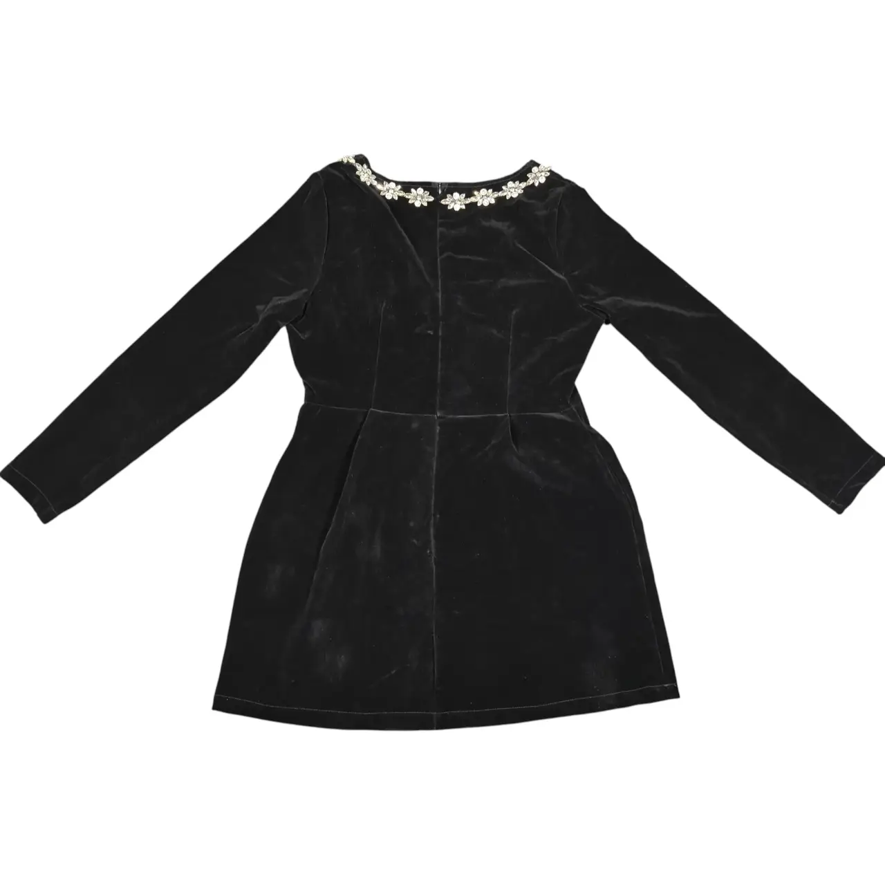 Black Velvet Rhinestone Square Neck Long Sleeve Mini Dress Size M thumbnail 4
