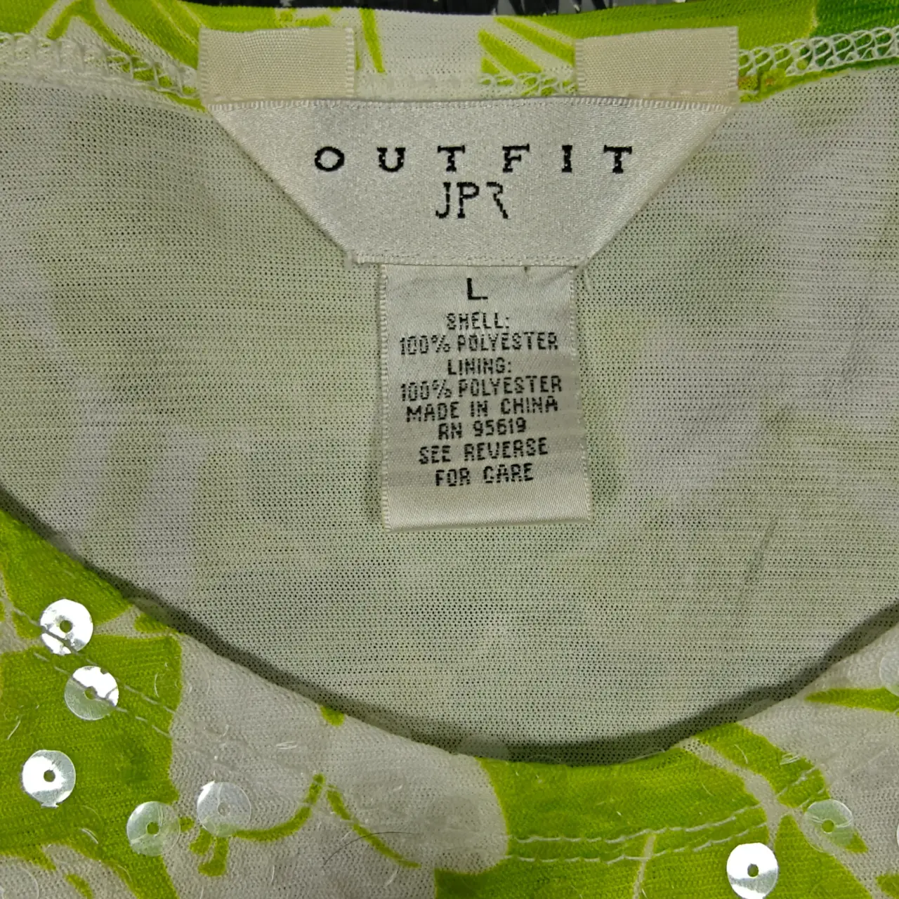Outfit JPR Floral Sequin Short Sleeve Top Green Pink White Size L thumbnail 5