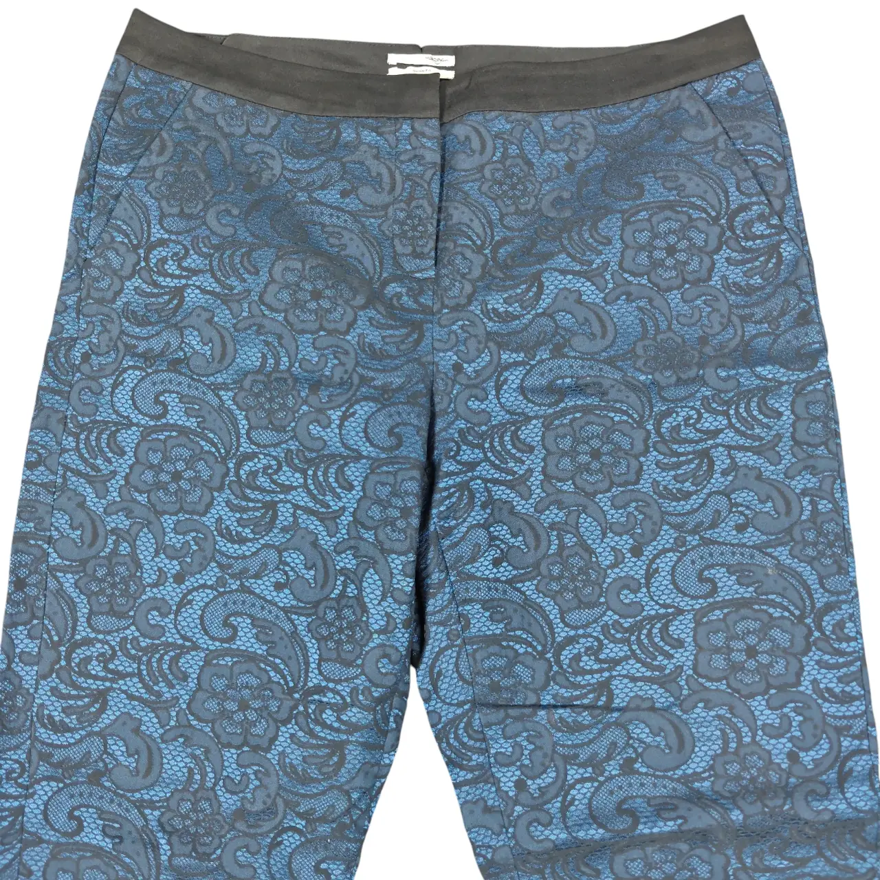 Halogen Quinn Fit Floral Jacquard Ankle Pants Blue Black Size 10 thumbnail 2