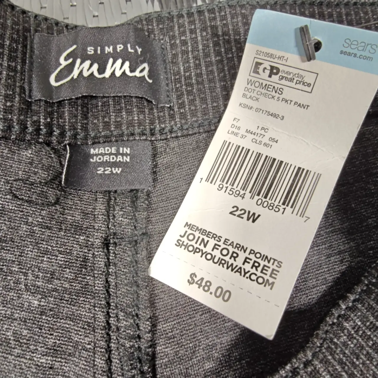Simply Emma Women's Dot Check 5-Pocket Stretch Pants Black Plus Size 22W NWT thumbnail 6