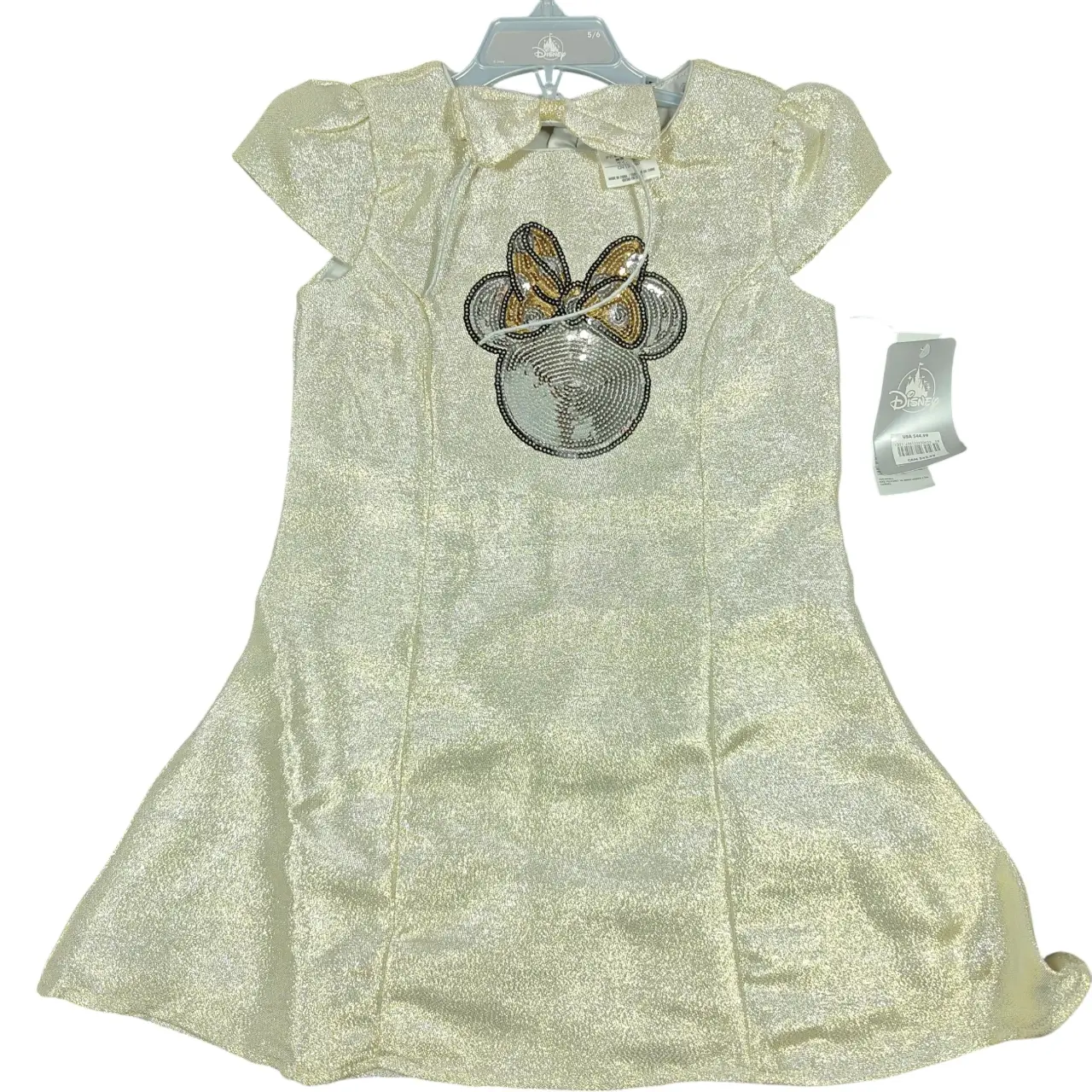 Disney Store Girls Size 5/6 Minnie Mouse Gold Metallic Sequin Party Dress NWT