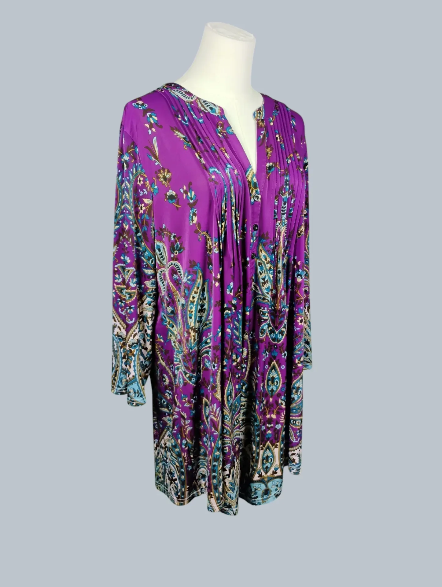 LA CERA Women's Plus Size Paisley Pintuck Tunic Blouse XL Purple thumbnail 2