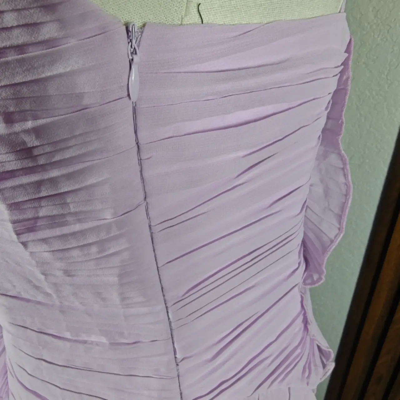 Lilac Pleated One-Shoulder Asymmetrical Tiered Ruffle Maxi Dress Size L thumbnail 5
