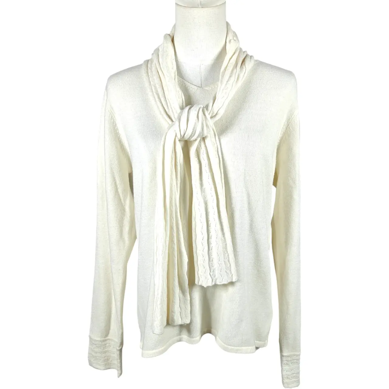 JM Collection Women's Cream Scarf Neck Knit Sweater Size M