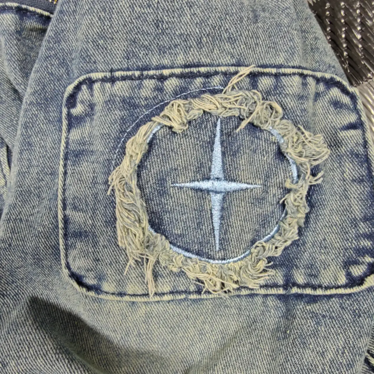 COCAIKW Men's Acid Wash Denim Moto Jacket Size 3XL Distressed Star Patch NWT thumbnail 6
