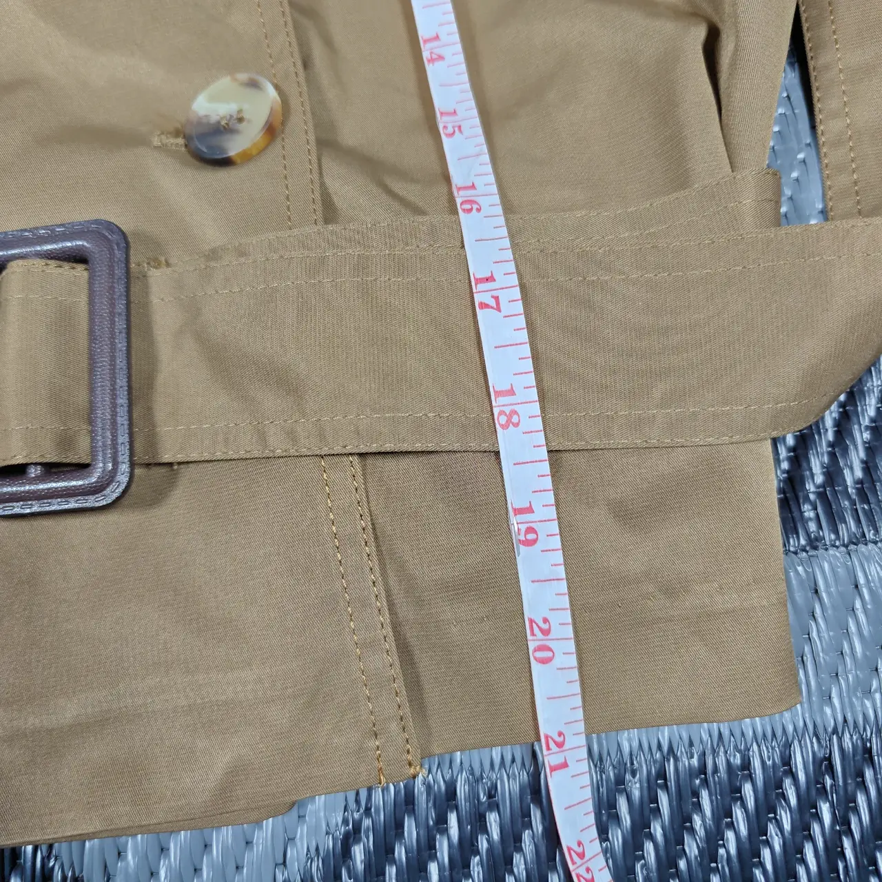 Women's Cropped Double-Breasted Trench Jacket Khaki Beige Belted Size M thumbnail 8