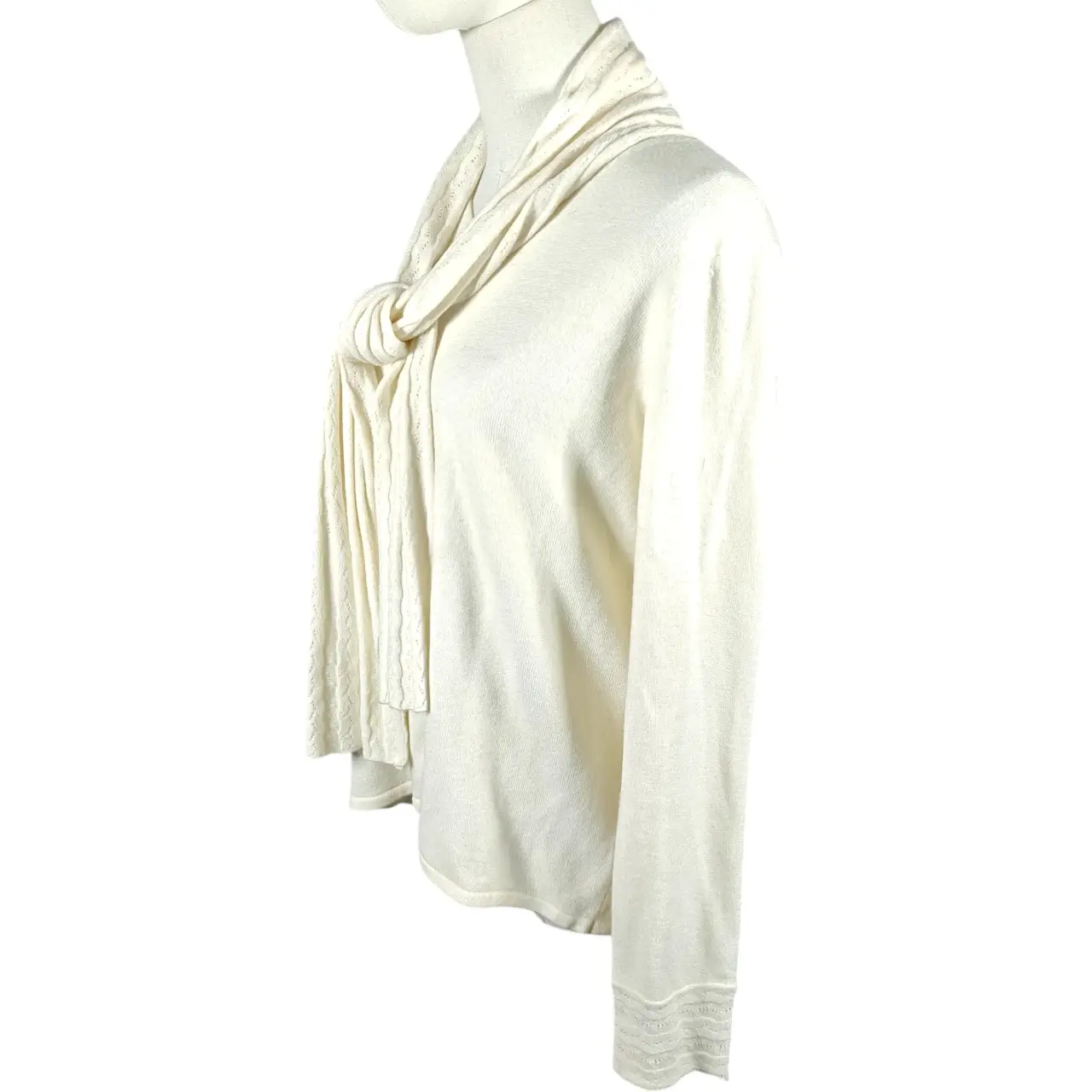 JM Collection Women's Cream Scarf Neck Knit Sweater Size M thumbnail 2