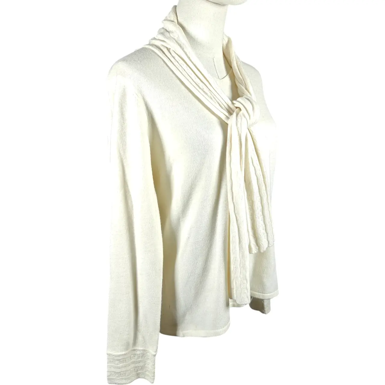 JM Collection Women's Cream Scarf Neck Knit Sweater Size M thumbnail 3