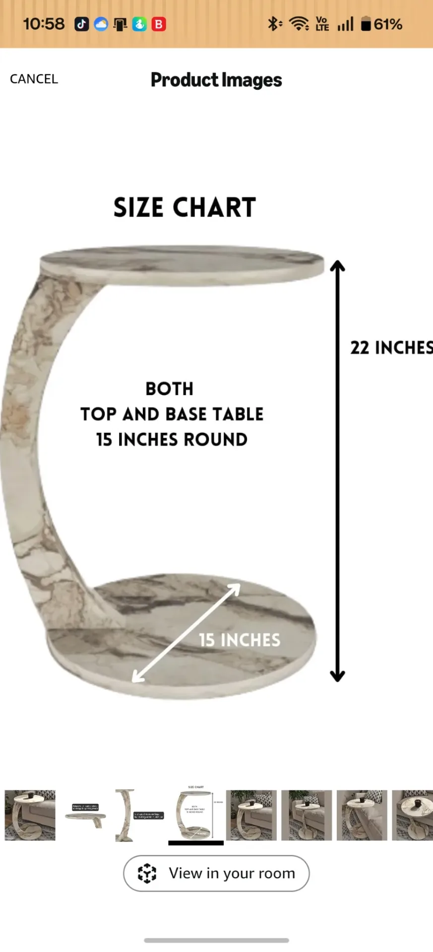 Furpinea White Marble Faux C-Shaped End Table Sofa Side Accent Modern thumbnail 6