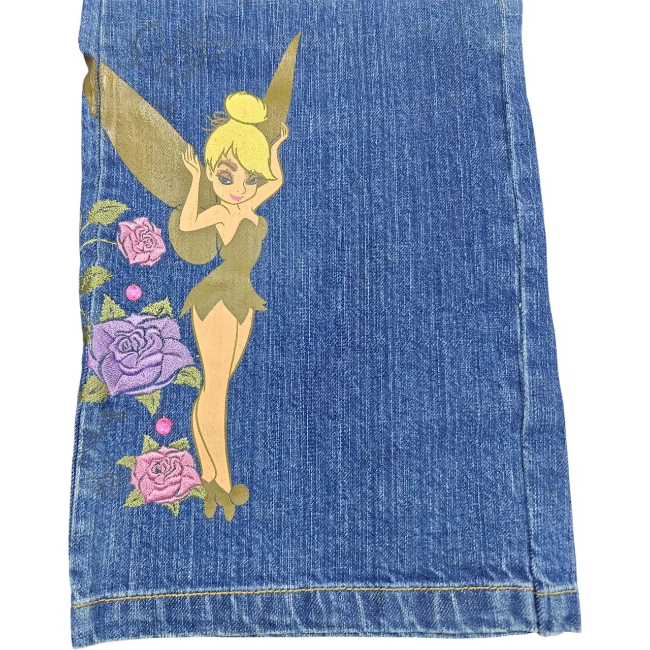 Disney Store Vintage Y2K Tinker Bell Floral Embroidered Denim Jeans Size 12 thumbnail 4