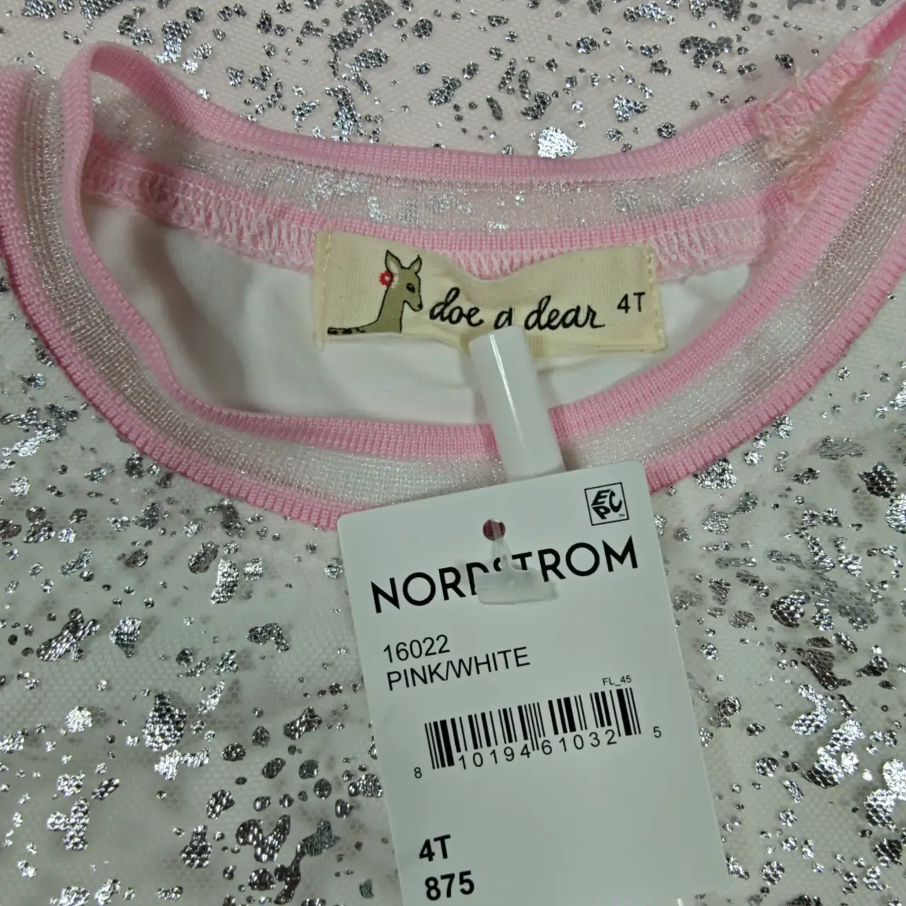 Doe A Dear Ombré Foil Print Mesh Puff Sleeve Dress Pink White Size 4T NWT thumbnail 6