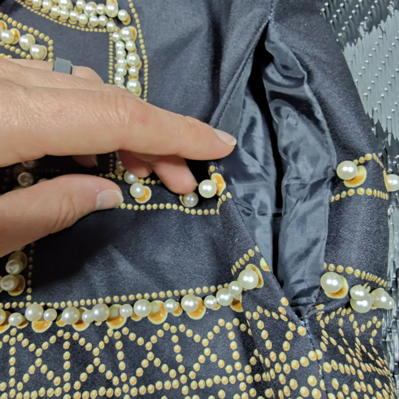 Bella Barnett Dole Pearl Beaded Blazer Dress Black Gold Baroque Women's Size 4XL thumbnail 8