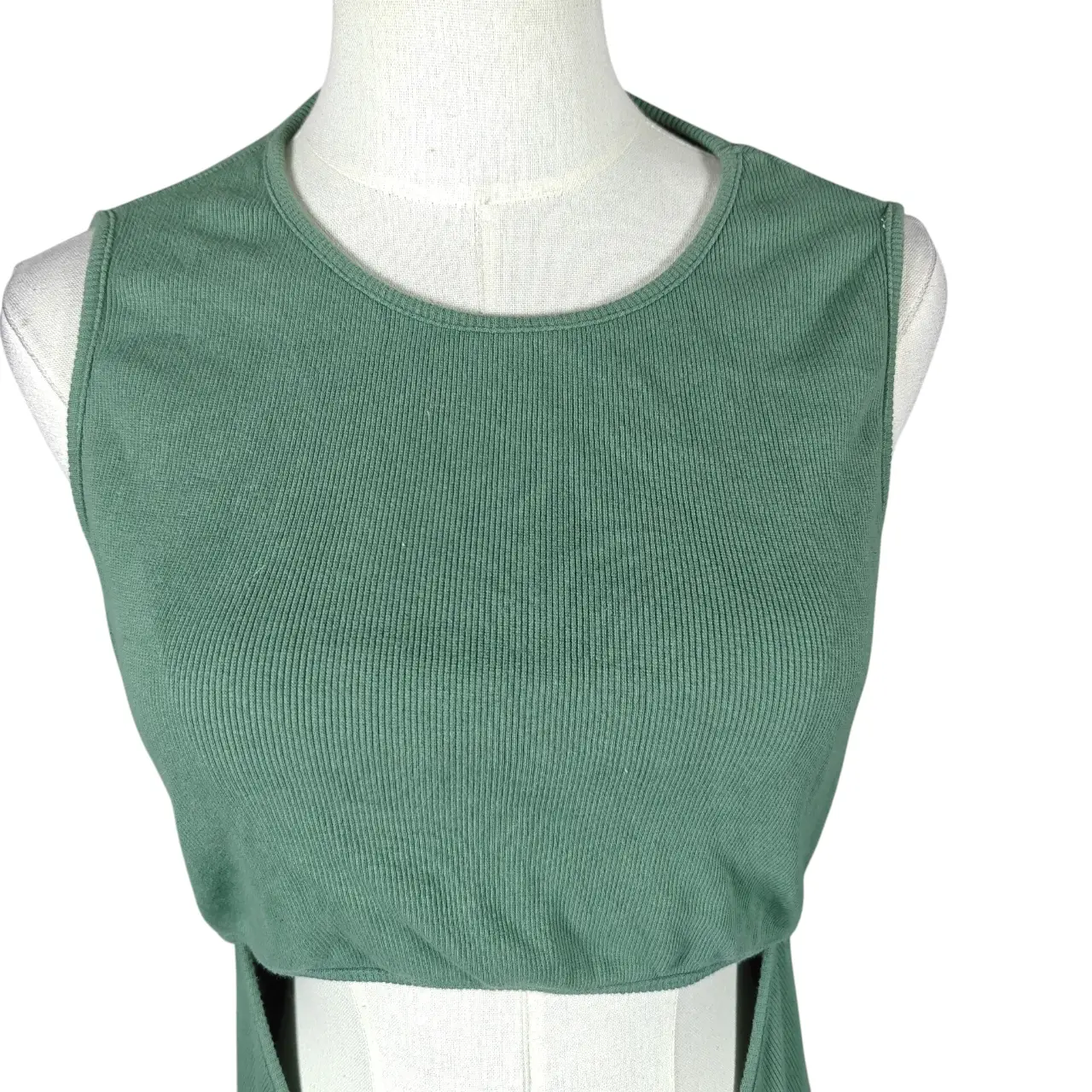 Showpo Green Ribbed Cutout Sleeveless Bodysuit Size US 12 thumbnail 2