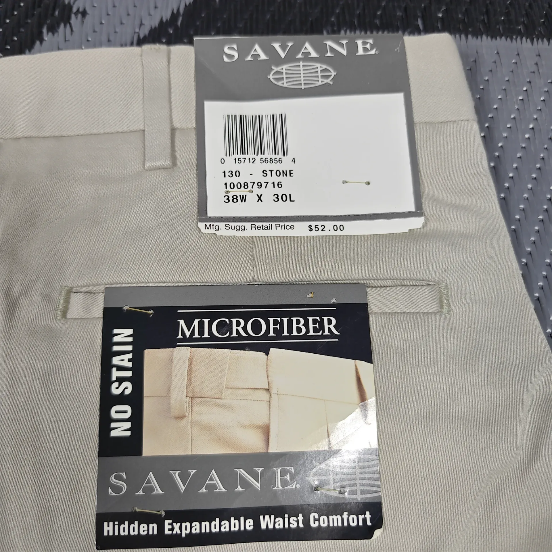 NWT Savane Men's Pleated Microfiber Dress Pants Stone 38x30 Comfort Waist thumbnail 6