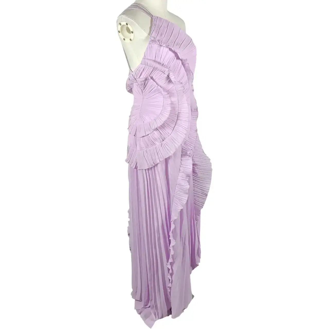 Lilac Asymmetrical Ruffle Pleated Maxi Dress Size S NWOT thumbnail 4