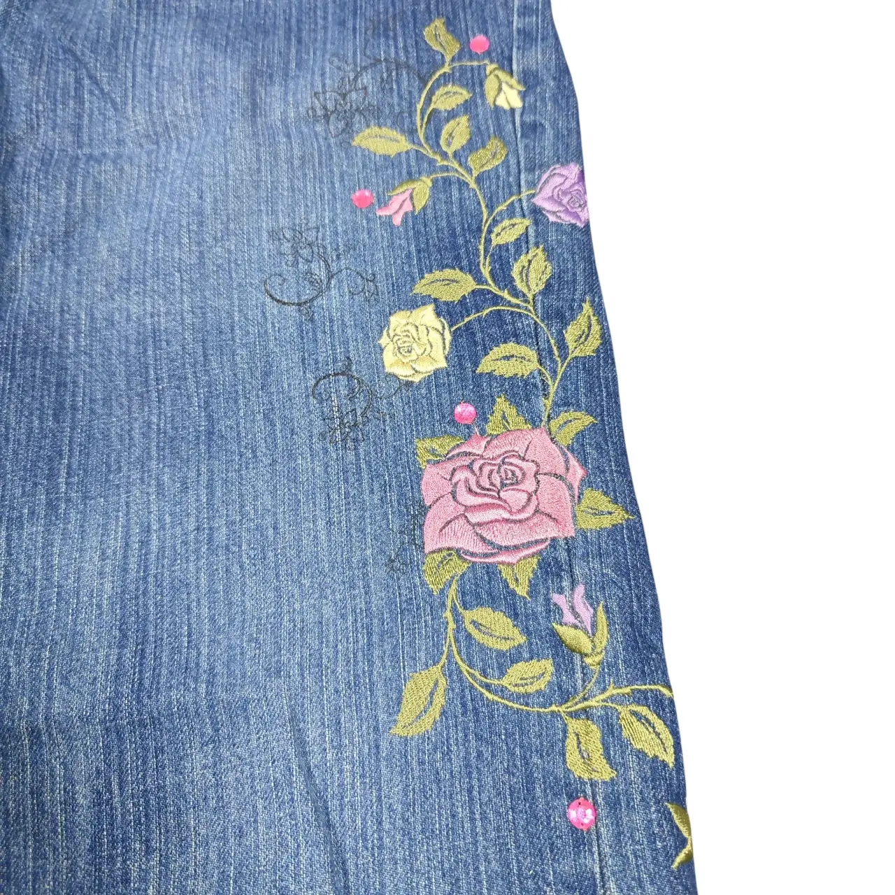 Disney Store Vintage Y2K Tinker Bell Floral Embroidered Denim Jeans Size 12 thumbnail 3