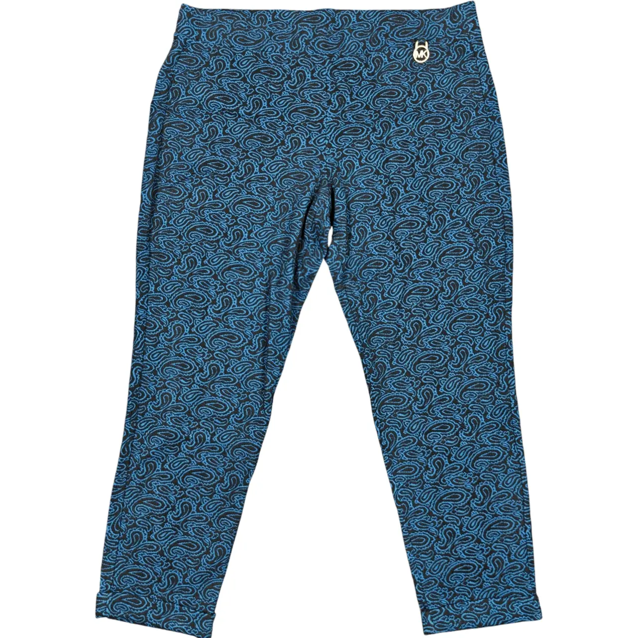 Michael Kors Blue & Black Paisley Textured Knit Ankle Pants XL