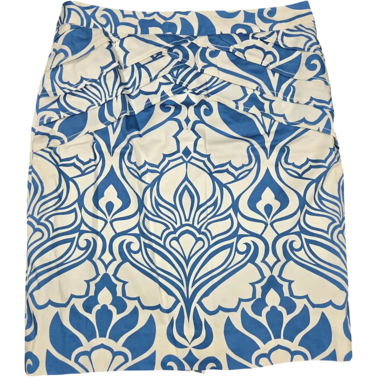 Etcetera Blue and White Damask Pleated Waist Pencil Skirt Size 4