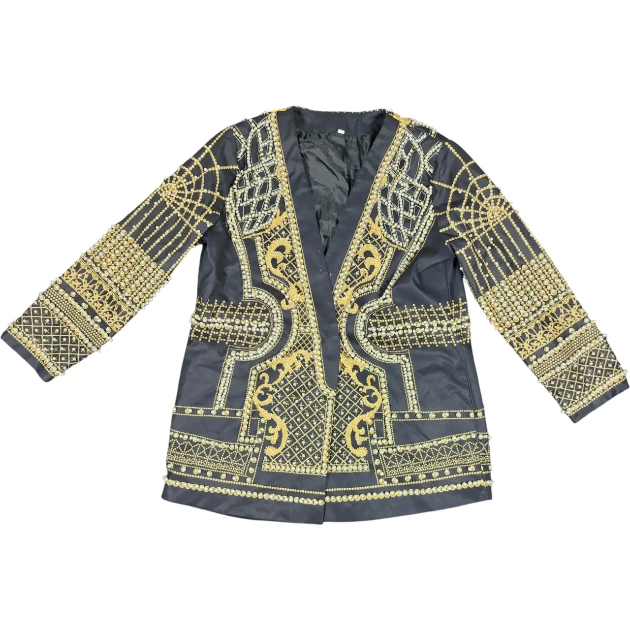 Bella Barnett Dole Pearl Beaded Blazer Dress Black Gold Baroque Women's Size 4XL