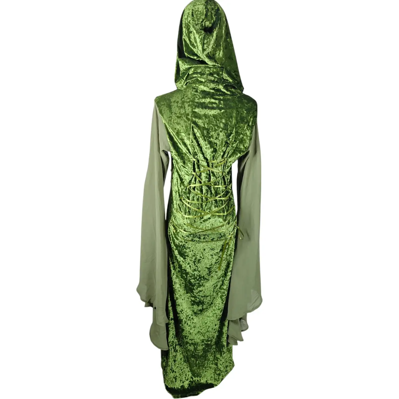 Women's Medieval Renaissance Hooded Velvet Dress Green Size M thumbnail 4