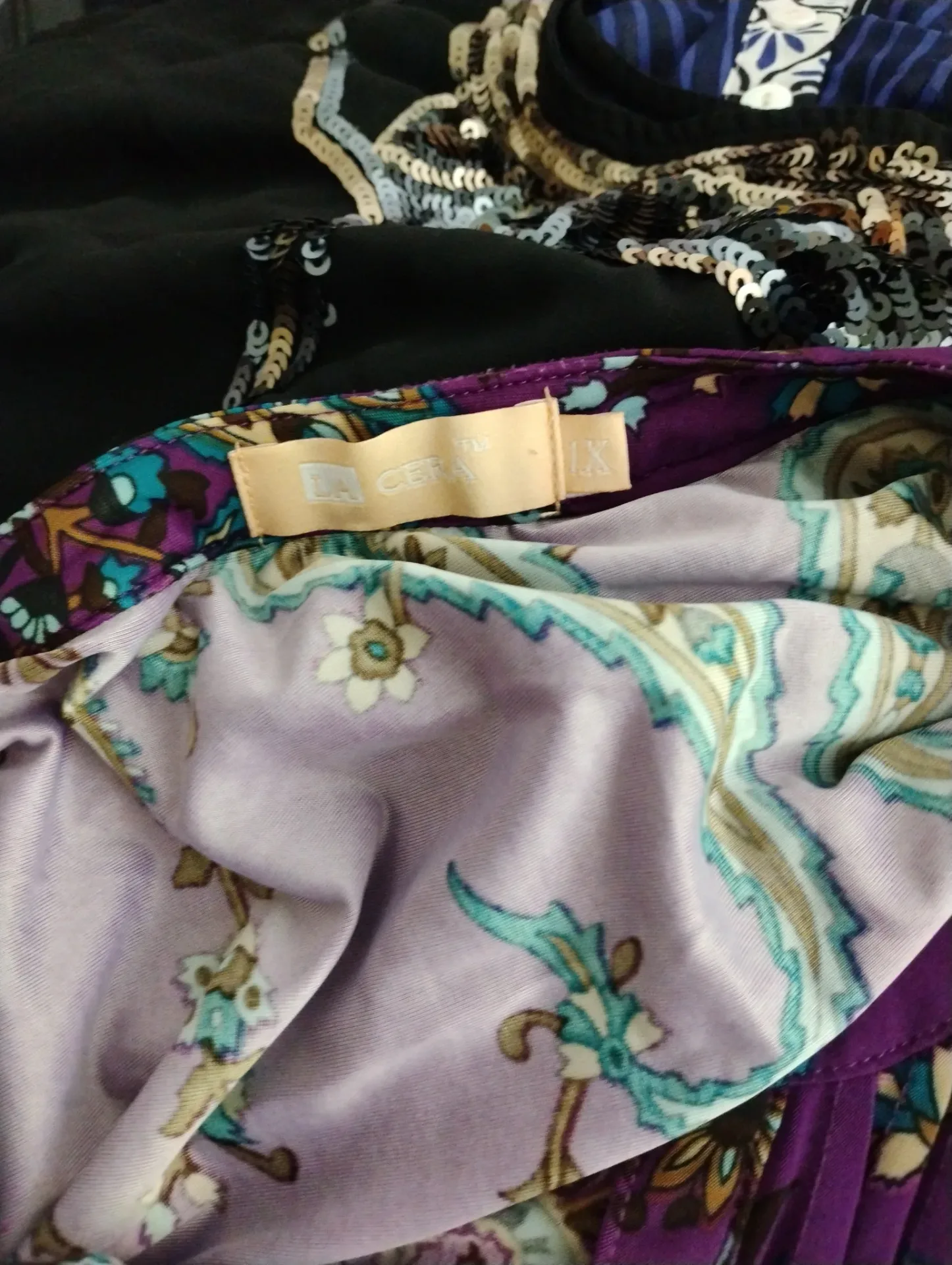 LA CERA Women's Plus Size Paisley Pintuck Tunic Blouse XL Purple thumbnail 5