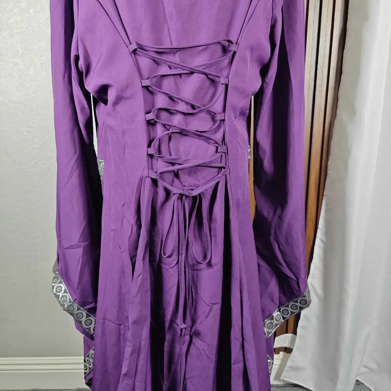 Renaissance Medieval Costume Dress Purple Bell Sleeve Corset Gown Size 2XL thumbnail 7