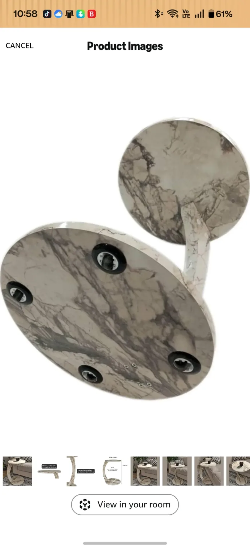 Furpinea White Marble Faux C-Shaped End Table Sofa Side Accent Modern thumbnail 5